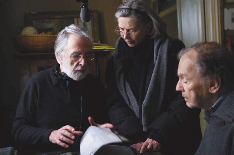 Michael Haneke com Jean-Louis Trintignant e Emmanuelle Riva